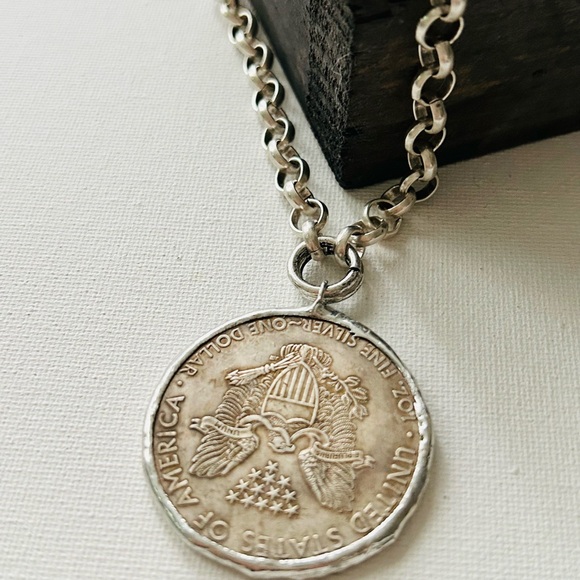 Silver Coin Pendant Necklace, Lady Liberty coin necklace, silver coin necklace - Picture 5 of 6
